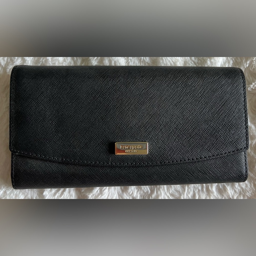 Kate Spade New York Black Saffiano Leather TriFold Wallet